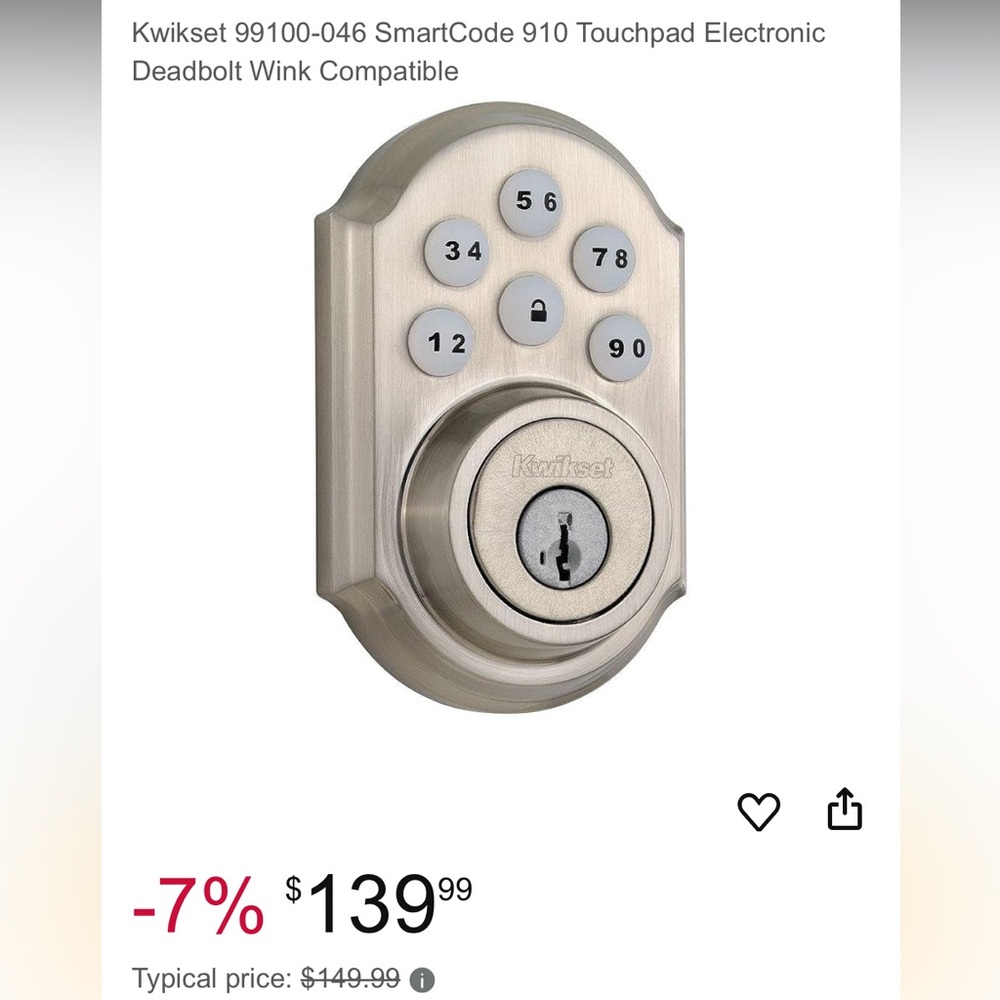 Kwikset SmartCode 910 Touchpad Electronic Deadbolt - Nickel